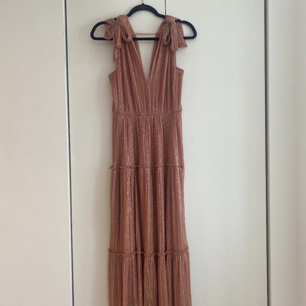 Sabina Musayev Helena Metallic Tiered Dress (worn once! color Pink Lemonade)